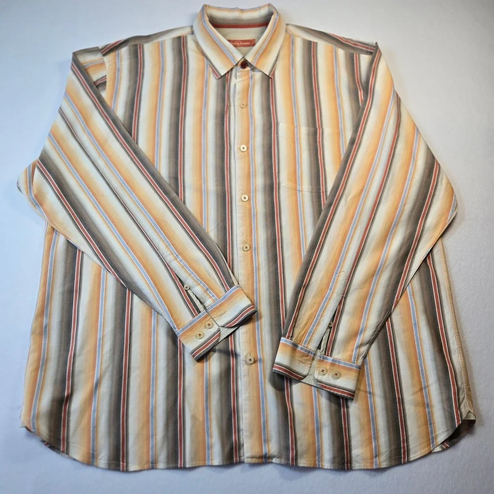 Tommy Bahama Button Down Mens XL Multi Color Excellent Ombre Stripe Long Sleeve